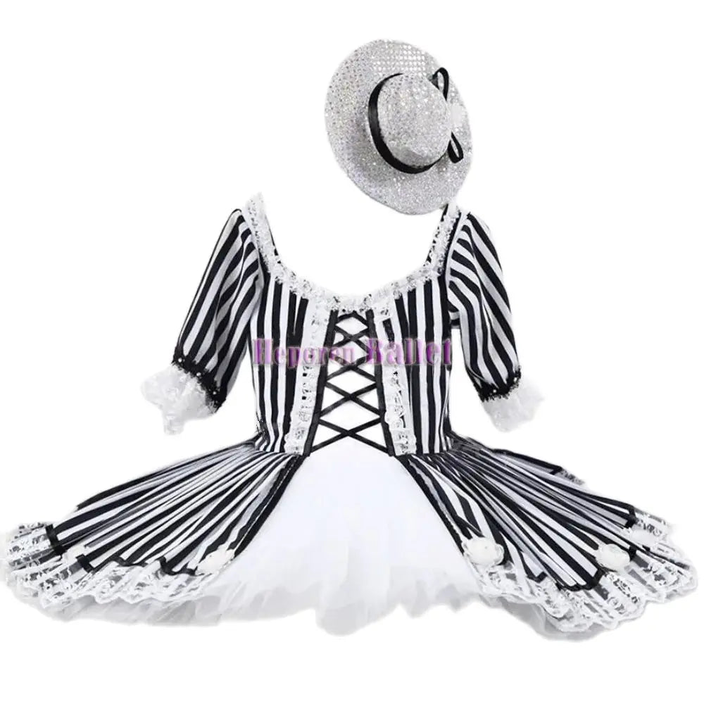 Customized Women's And Girls' Black And White Stripe Ballet Canopy Dress Nutcracker Variations Performance Ballet Tutu