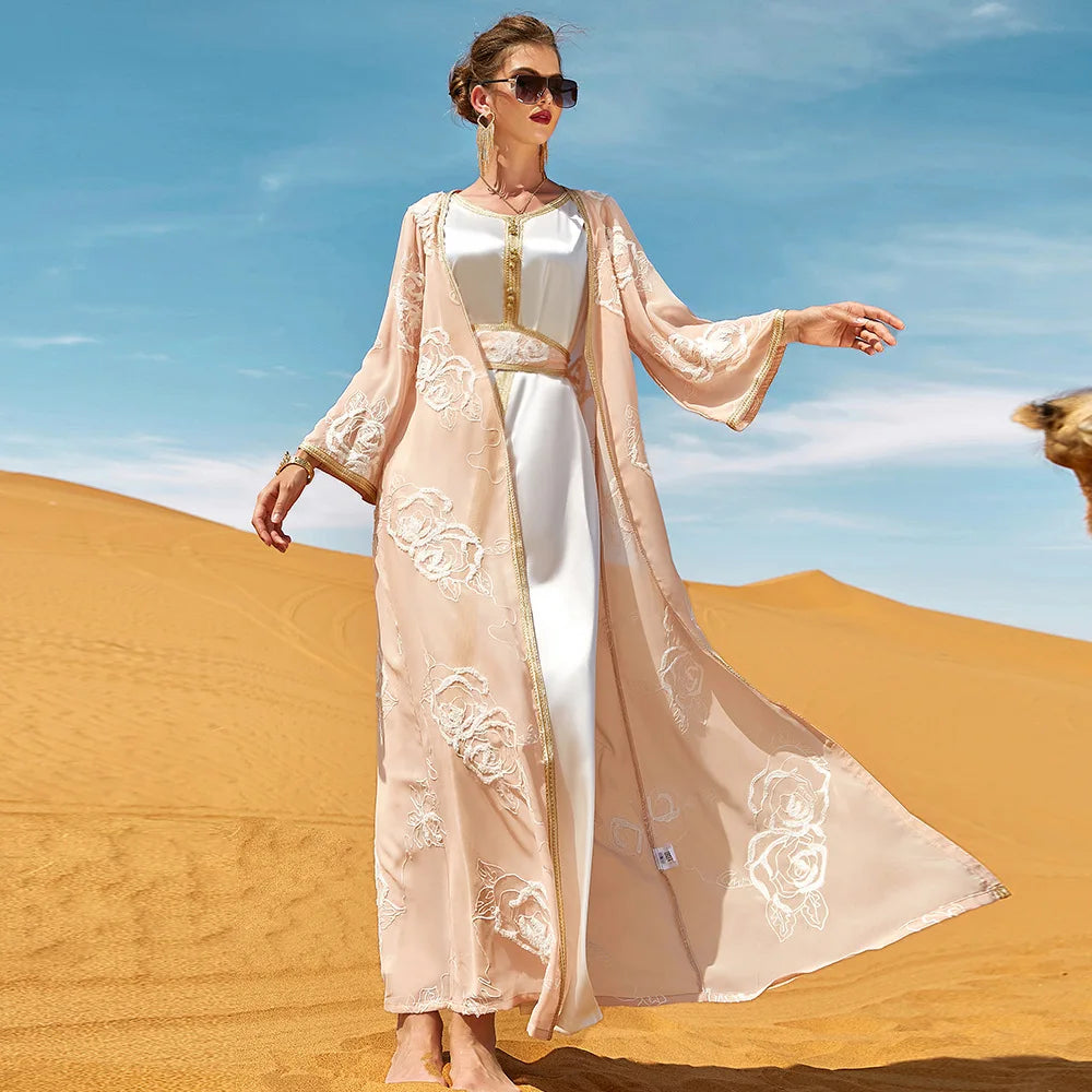 Dubai Two-piece Dress And Long Coat Dress With Belt, Desert Tourism Apparel Middle East Arabian Gown