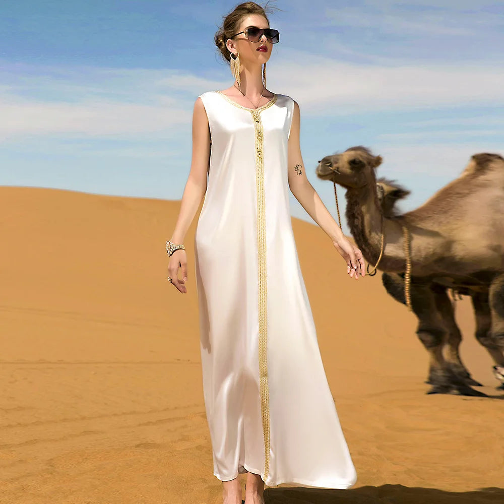 Dubai Two-piece Dress And Long Coat Dress With Belt, Desert Tourism Apparel Middle East Arabian Gown