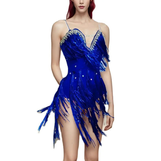 Female Royal Blue Tour Performance Dance Costume, Bar Singer Or Supporting Jazz Dance Performance Costume