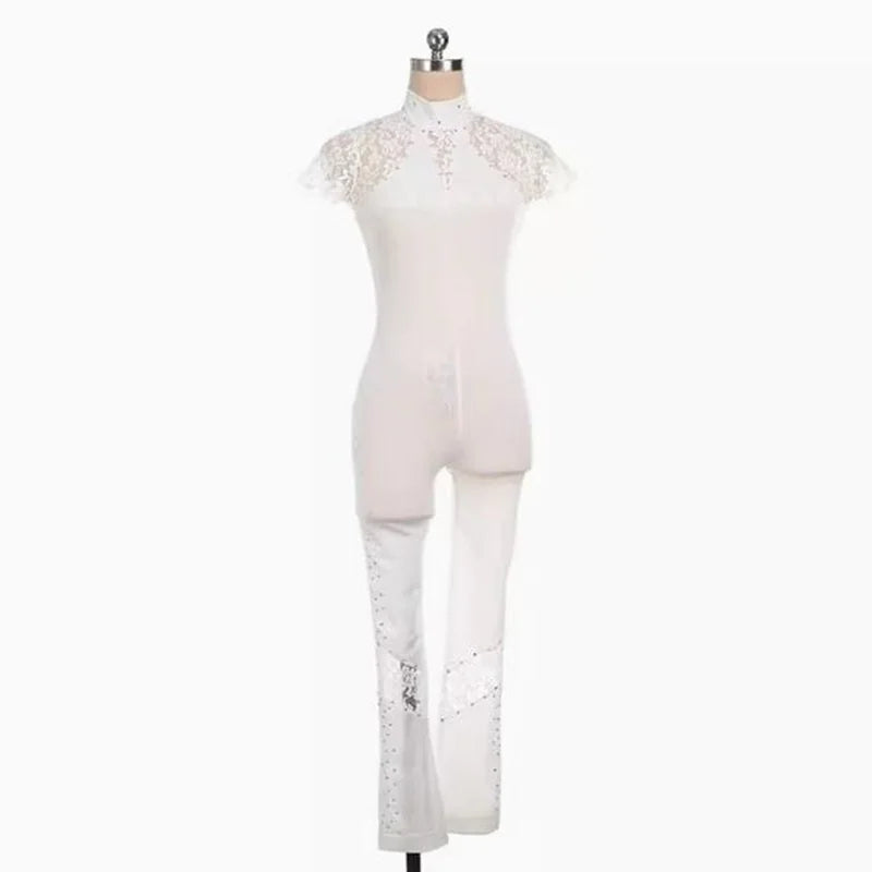 Figure Skating Dress Costume Ice Artistic Skating Suit Bodysuit For Women Or Girls Competition Examination Lace Rhinestones