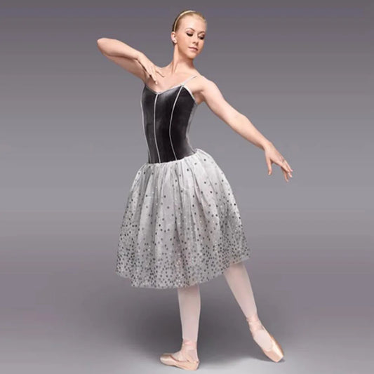 Girl Gray Glitter Ballet Dance Romantic Dress, Female Tank Top Ballerinas Soft Grey Ballet Dress Drop Shipping