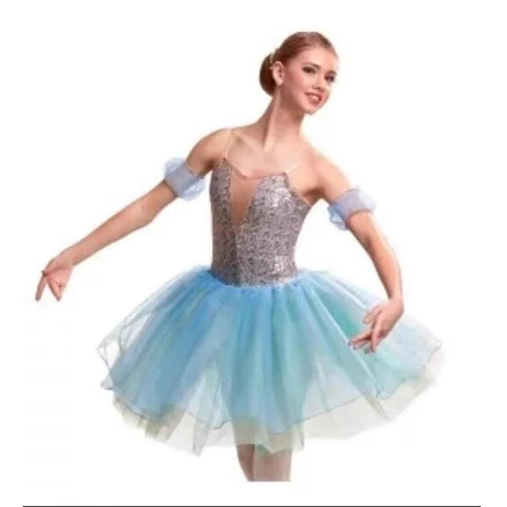 Girls Classic Ballet Dress Shining Bead Top Sky Balet Skirt,Ballet Leotard Dress Dance Costumes Princess Fluffy Dresses