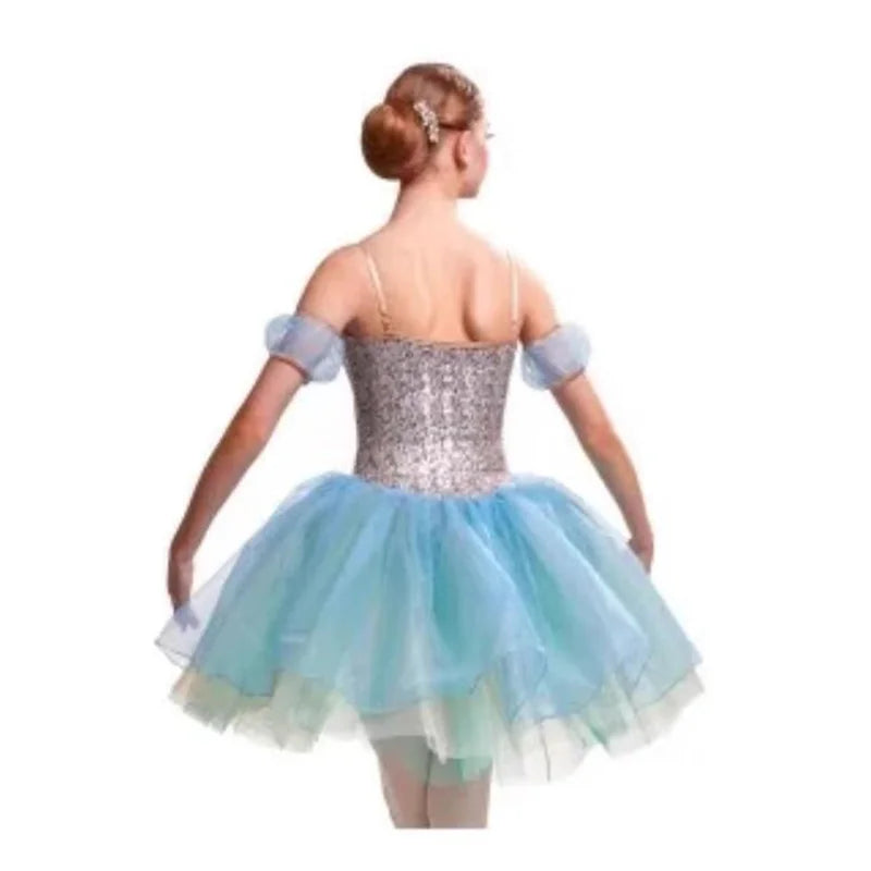 Girls Classic Ballet Dress Shining Bead Top Sky Balet Skirt,Ballet Leotard Dress Dance Costumes Princess Fluffy Dresses