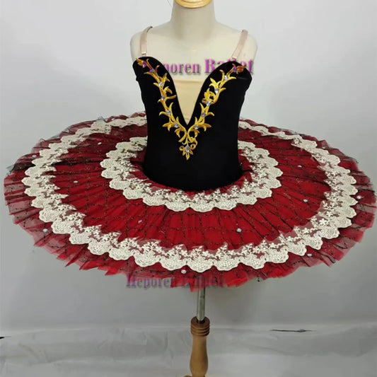 Girls Red And Black Ballet Tutu Gauze Puffy Skirt For Don Quixote, Woman Esmeralda Ballet Performance Dress