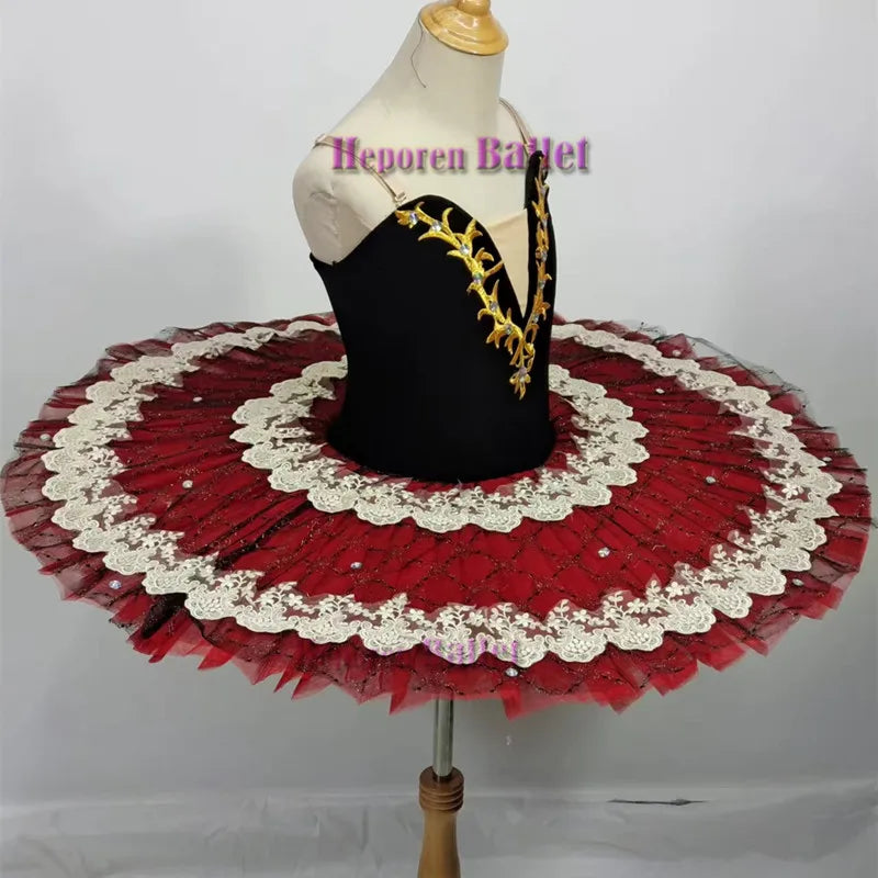 Girls Red And Black Ballet Tutu Gauze Puffy Skirt For Don Quixote, Woman Esmeralda Ballet Performance Dress