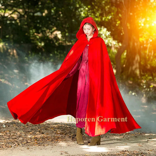 Good Quality Plus Size Cape With Hat Poncho Cardigan For Movie Female Long Hoody Batwing Cloak Party In Many Colors