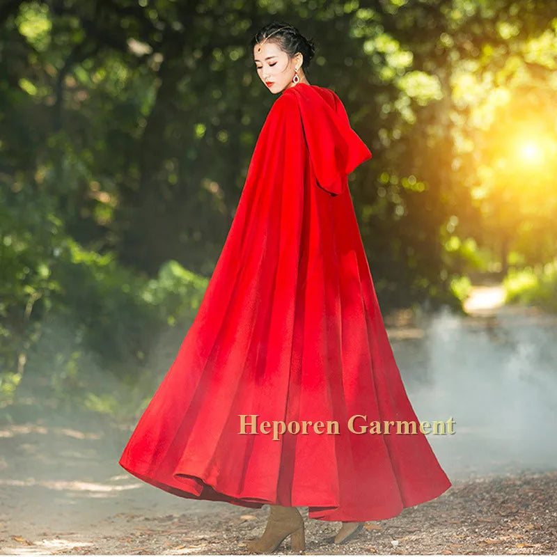 Good Quality Plus Size Cape With Hat Poncho Cardigan For Movie Female Long Hoody Batwing Cloak Party In Many Colors