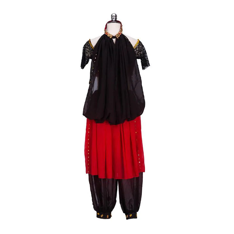 Gradient Burgundy Pirate Two Pieces Ballet Top Pants With Headwear, Female Nikiya Ballet Costumes India Belly Dancing Clothes