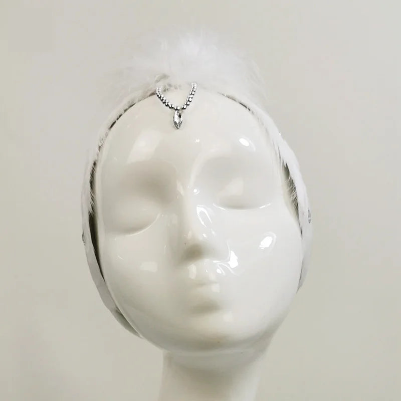 Woman Hand Made Nutcracker Stage Headband For Balet Dance,Swan Lake Ballet Hair Headpiece Real Feather With Pendant