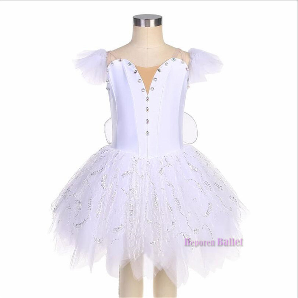 Cream Or other colors Fairy Ballet Tutu with Wings Rhinestone Embellished Bodice, Sparkly Tulle Skirt Professional Ballerina Costume