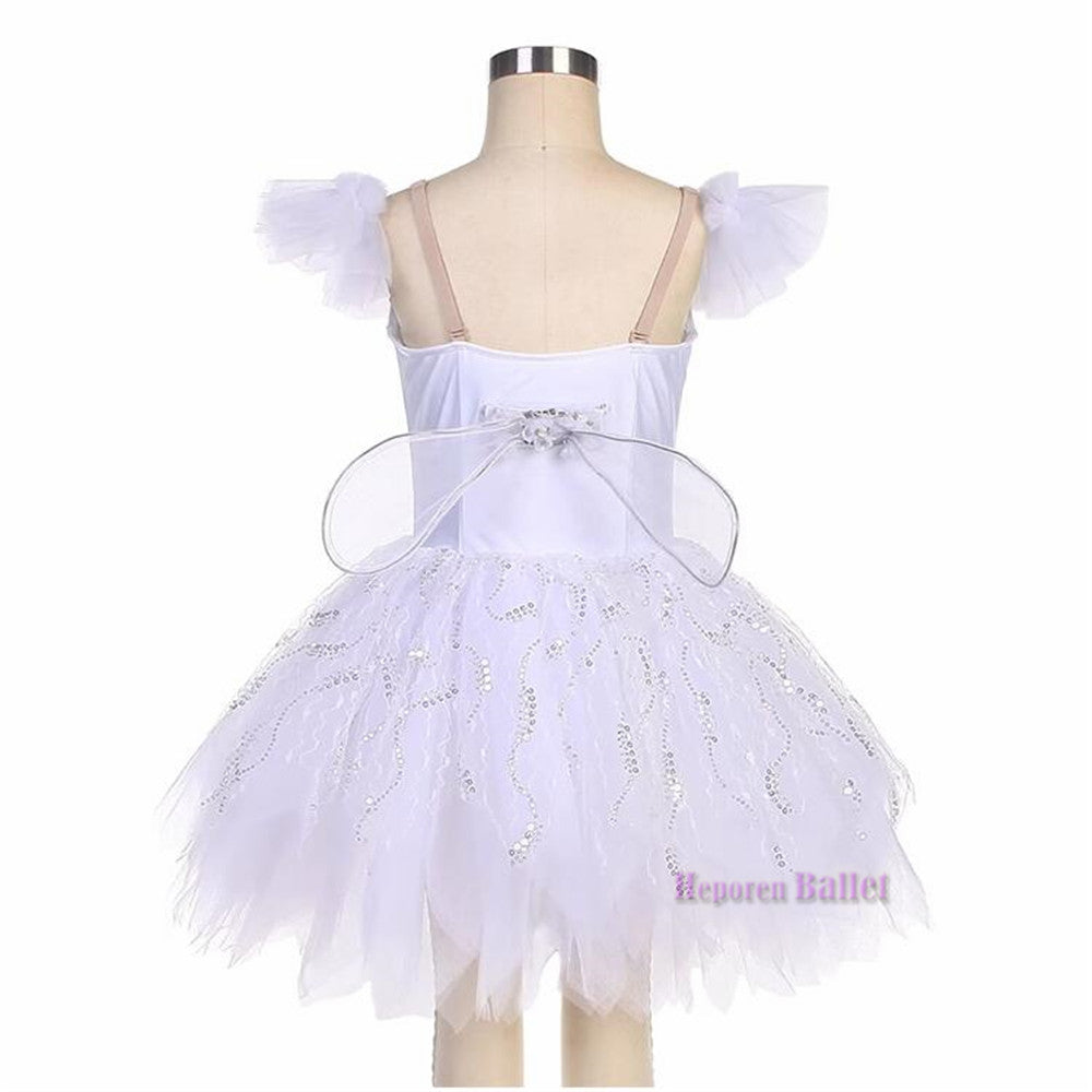 Cream Or other colors Fairy Ballet Tutu with Wings Rhinestone Embellished Bodice, Sparkly Tulle Skirt Professional Ballerina Costume