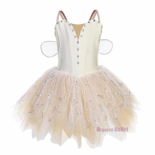 Cream Or other colors Fairy Ballet Tutu with Wings Rhinestone Embellished Bodice, Sparkly Tulle Skirt Professional Ballerina Costume