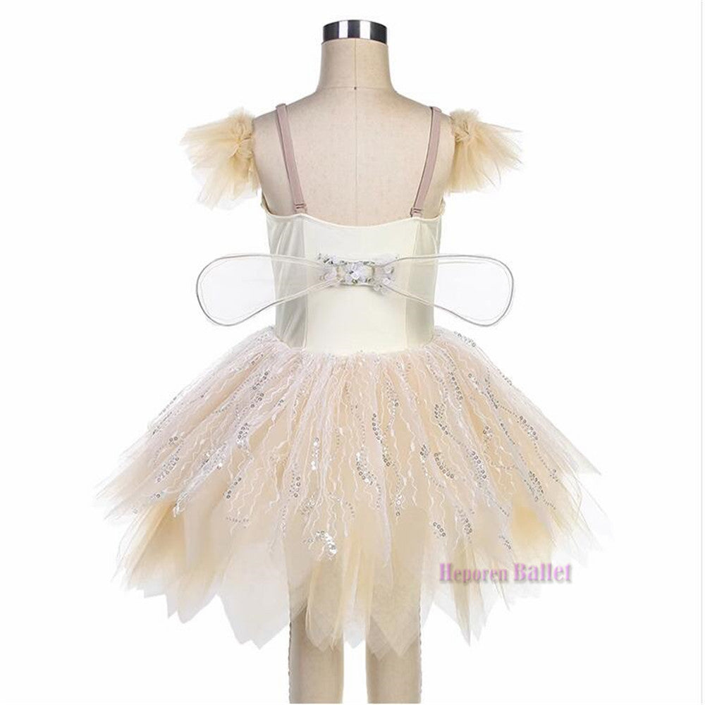 Cream Or other colors Fairy Ballet Tutu with Wings Rhinestone Embellished Bodice, Sparkly Tulle Skirt Professional Ballerina Costume