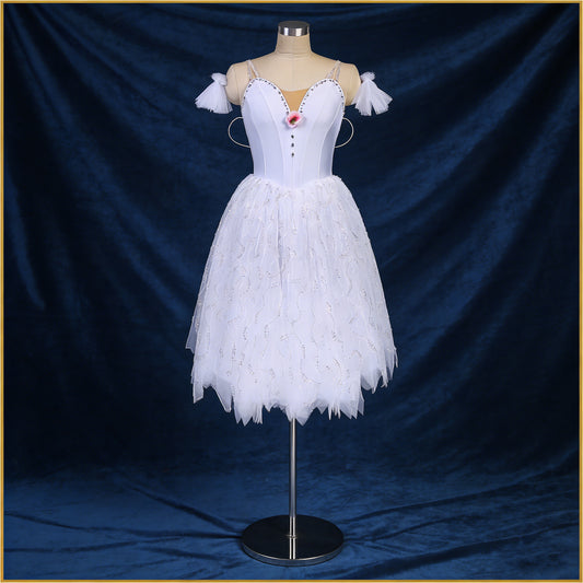 Custom Made White Fairy Ballerina Dress with Wings - Girls’ Sparkly Tutu Costume for Ballet Performances