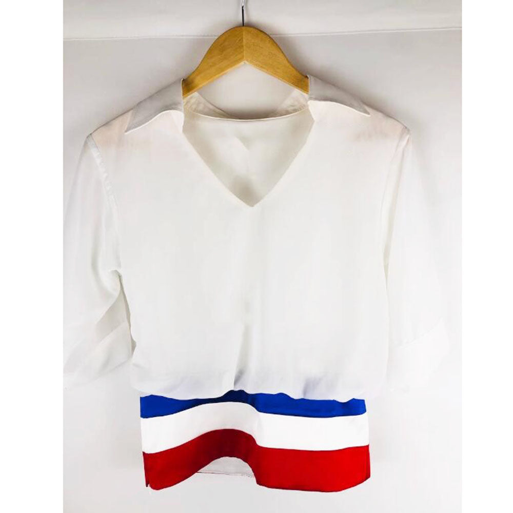 Men Paris Flame Variations White Ballet Jacket Top,Red White Blue Decoration For Competition Balet Dance Costume