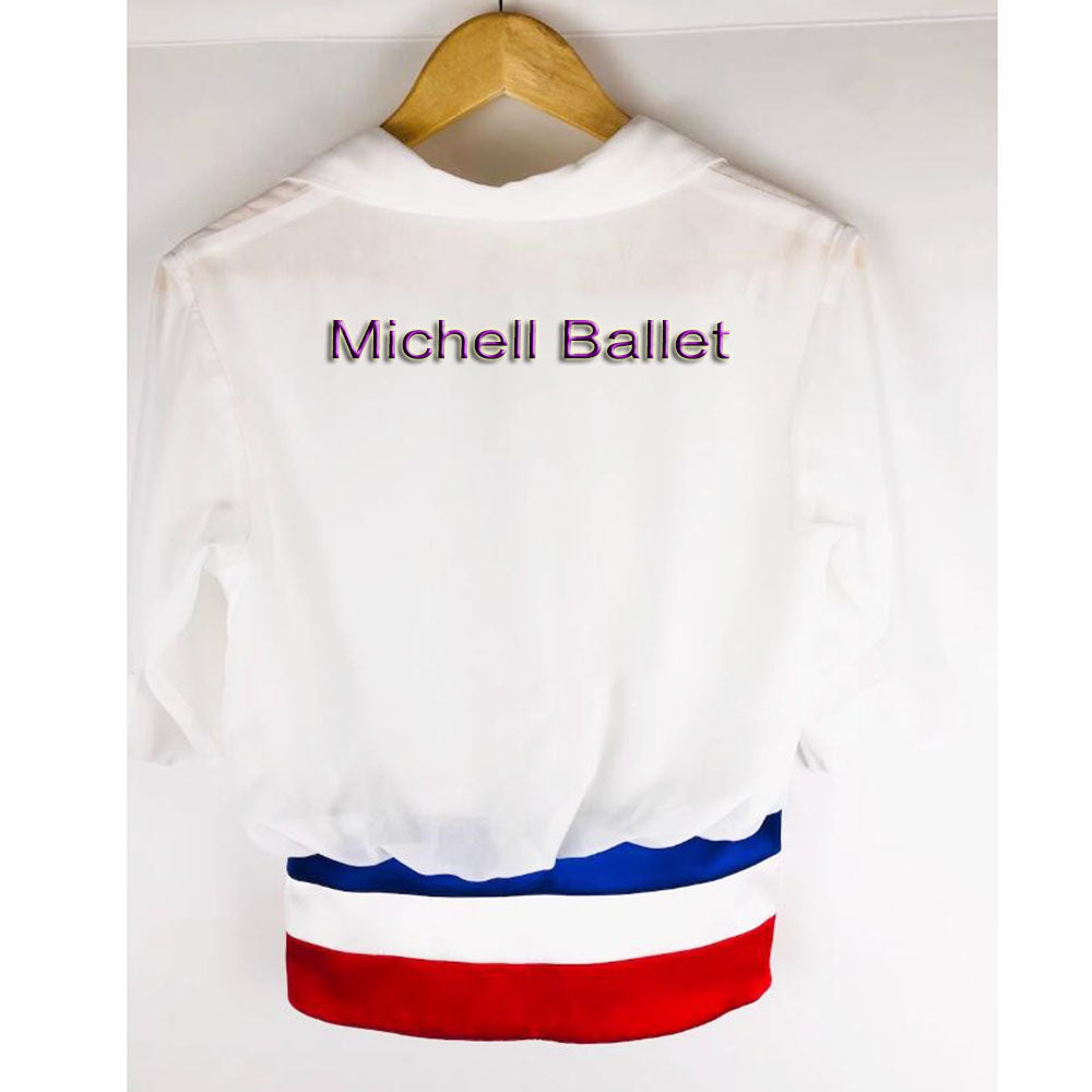 Paris Flame Variations White Ballet Jacket Top,Red White Blue Decoration Boys' Competition Balet Dance Jackets