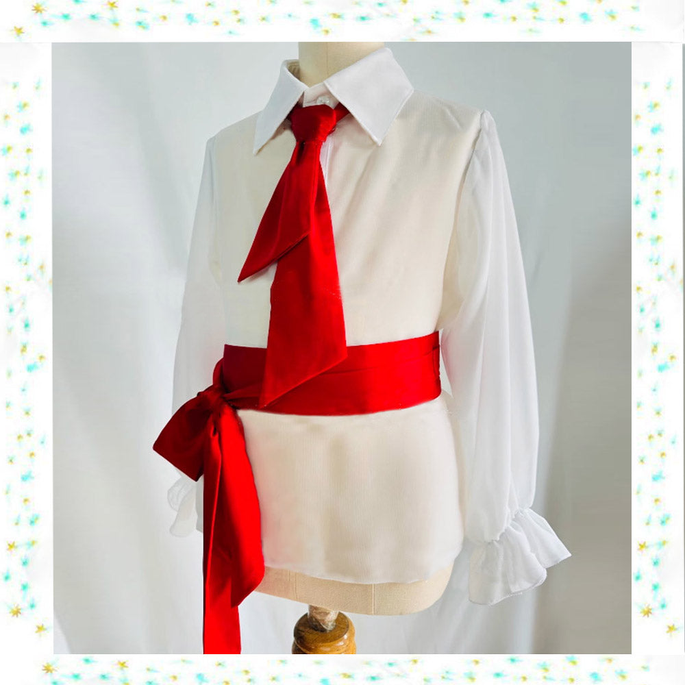 Napoli Men's Ballet Costume, Danish Brononville Style Male Variation Top, White Shirt With Tie And Belt