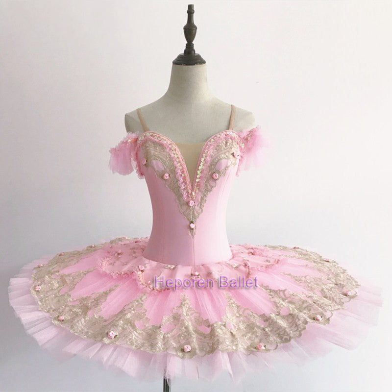 Pink Stiff Fairy Tutu Ballet Flower Tutus,Ballet Dress For Competition Classical Pancake Tutu Costumes