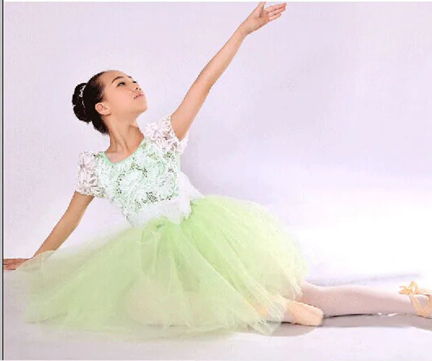 Adult Or Children Balle Stage Costumes Bodice & Tulle Skirt, Girls Light Green Flower Fairy Ballet Tutus HB663