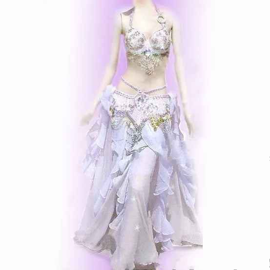 Elegent Stage Wear Belly Dance Costumes Including Brassiere Skirt and Waist Chain, Sexy Sequin Beeds Bra Jewelry Sets