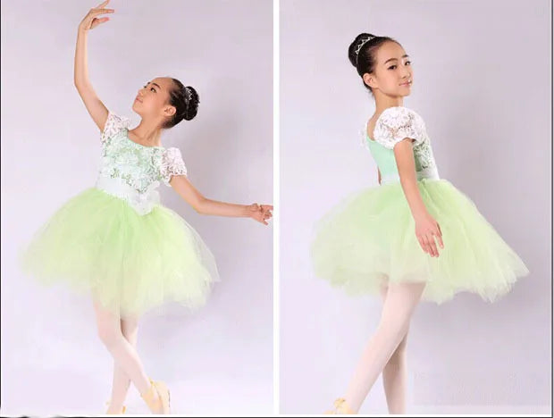 Adult Or Children Balle Stage Costumes Bodice & Tulle Skirt, Girls Light Green Flower Fairy Ballet Tutus HB663