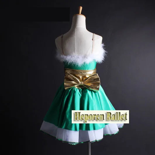 Girl Soft Green Short Ballet Dresses With Bowknot, Masquerade Stage Dancewear Ballet Dress For Merry Christmas