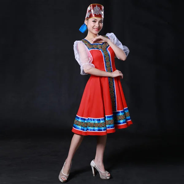 Custom Made Russian Folk Dance Costumes With Headwear, Russia Stage Dancing Wear Retail Wholesale HF1276