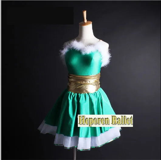 Girl Soft Green Short Ballet Dresses With Bowknot, Masquerade Stage Dancewear Ballet Dress For Merry Christmas