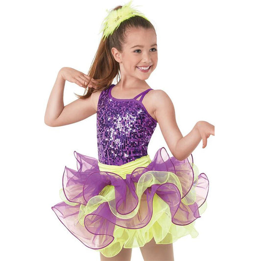 Kids Romantic Ballet Soft Tutu, Children's Adult Purple Ballet Costume Sequin Puffy Beaded Embroidered Top 4-layer Mesh Skirt