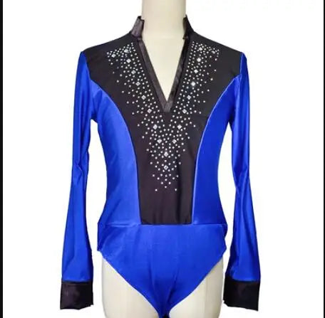 Men's Latin Dance Performance Costume Antiskewer Male Step Latin Dance Jumpsuit With Long Sleeve