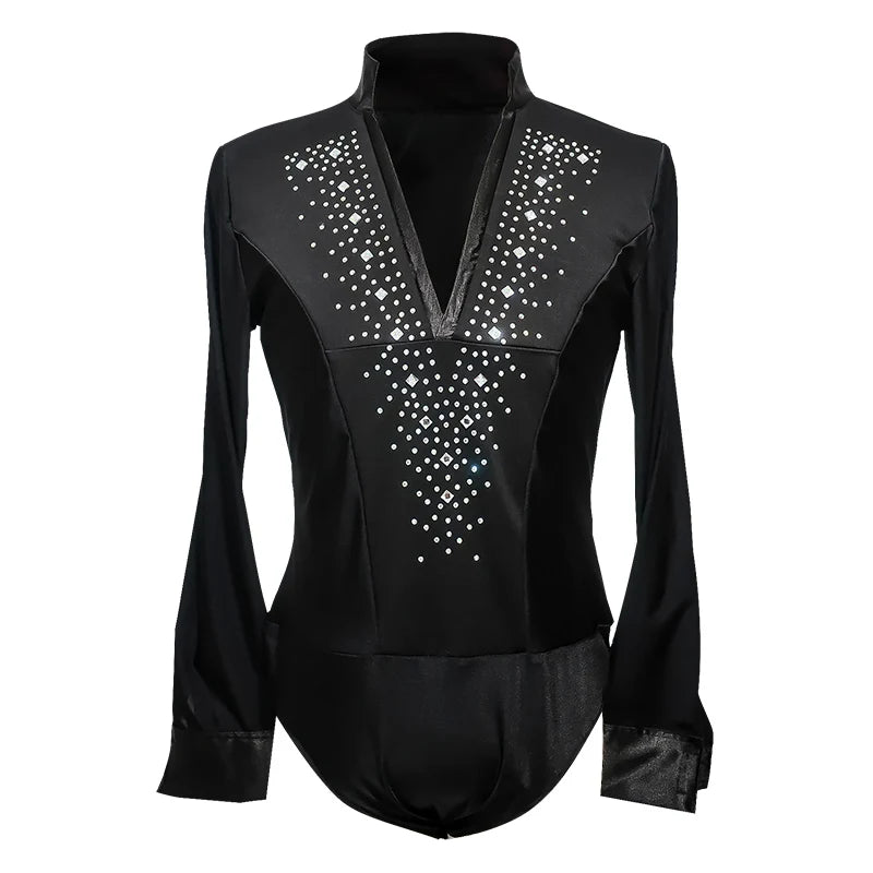 Men's Latin Dance Performance Costume Antiskewer Male Step Latin Dance Jumpsuit With Long Sleeve