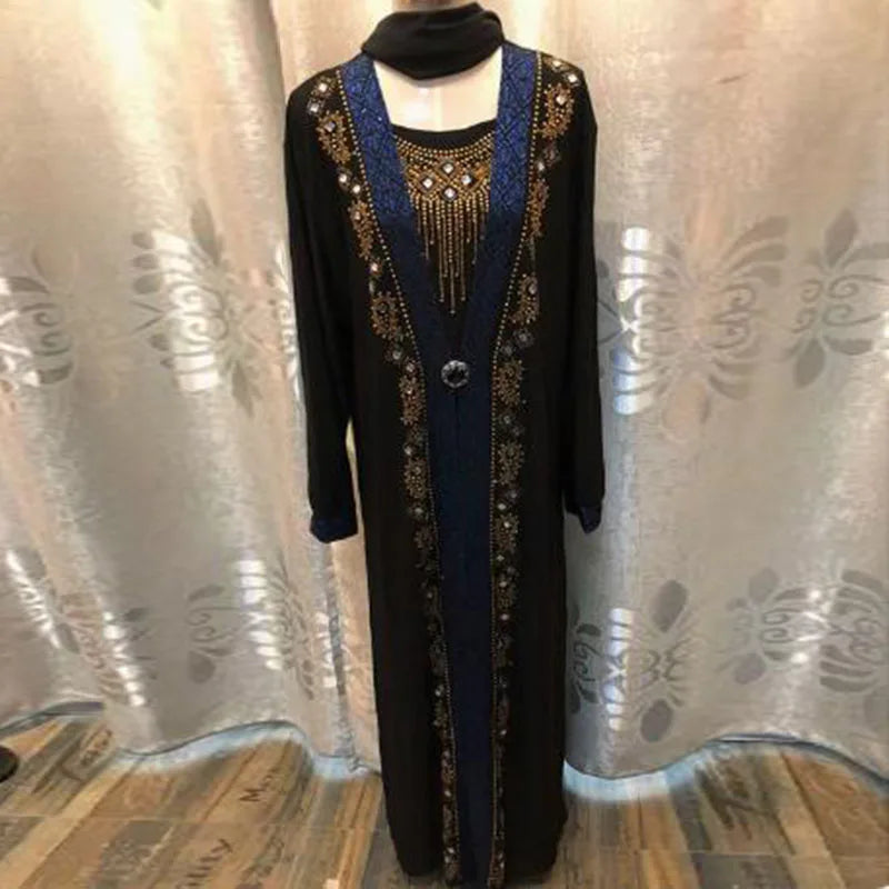 New Arabic Muslim Embroidered Long Robe Turkish Fashion Maxi Dress With Flared Sleeves