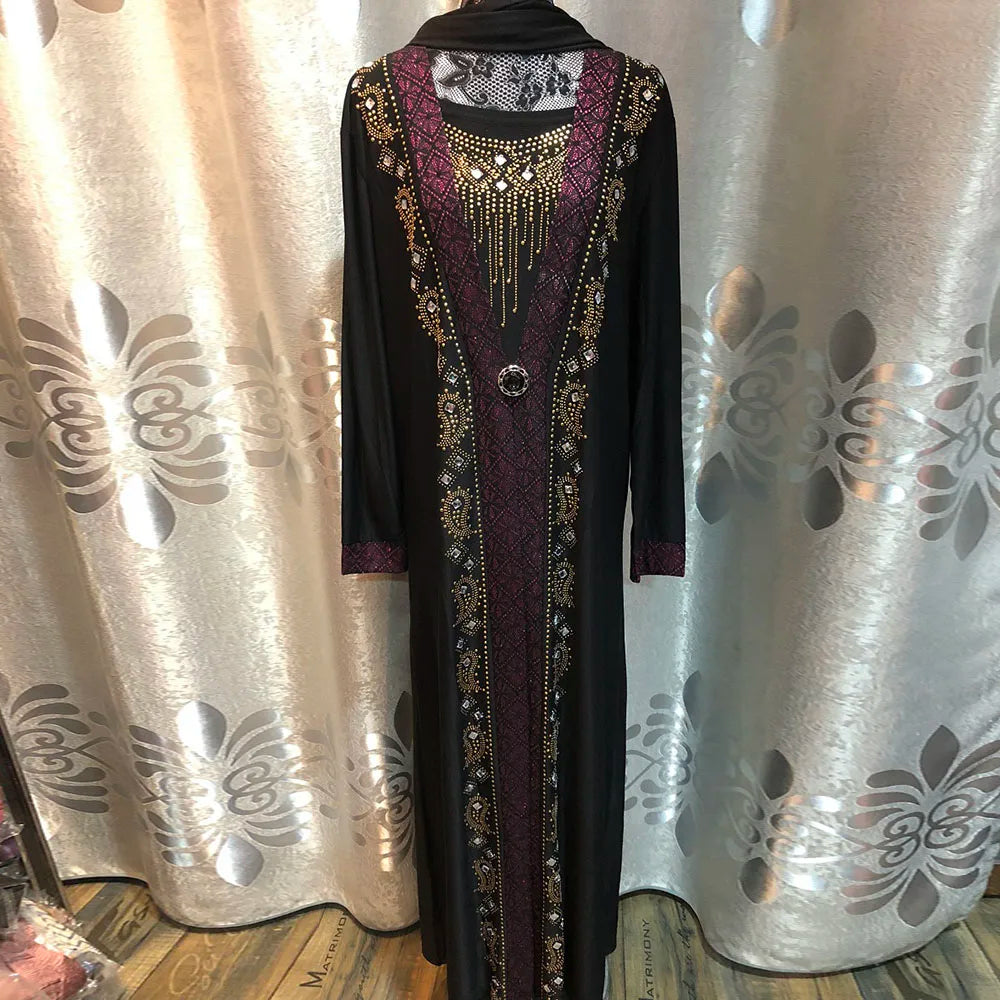 New Arabic Muslim Embroidered Long Robe Turkish Fashion Maxi Dress With Flared Sleeves