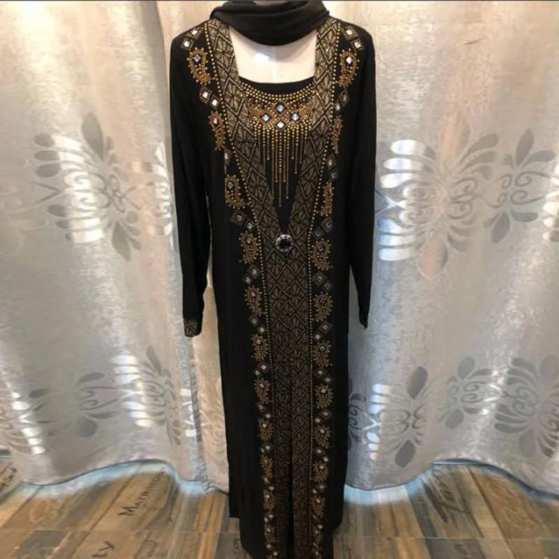 New Arabic Muslim Embroidered Long Robe Turkish Fashion Maxi Dress With Flared Sleeves