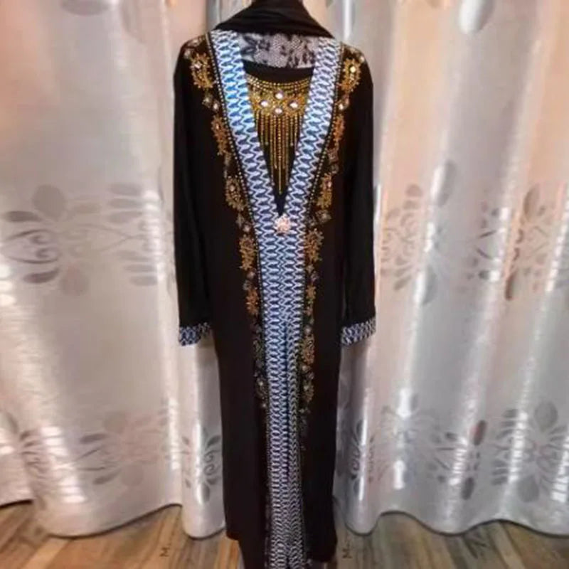 New Arabic Muslim Embroidered Long Robe Turkish Fashion Maxi Dress With Flared Sleeves