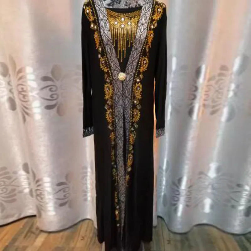 New Arabic Muslim Embroidered Long Robe Turkish Fashion Maxi Dress With Flared Sleeves