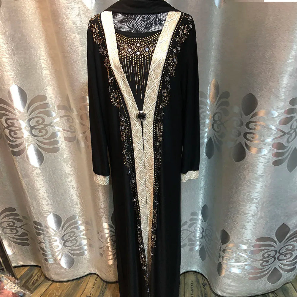 New Arabic Muslim Embroidered Long Robe Turkish Fashion Maxi Dress With Flared Sleeves