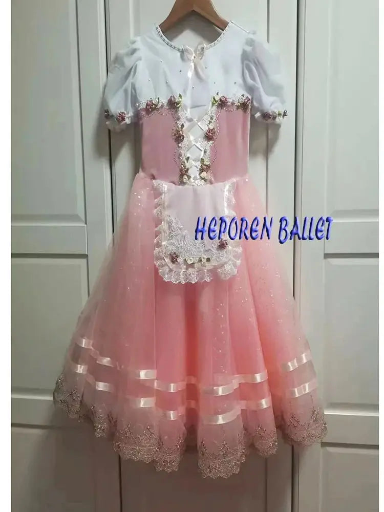 New Arrival Pink Giselle Competition Adults Child Flower Pearl Ballet Dress,Ballerina Ballet Skirt With Flower Beeds Decoration