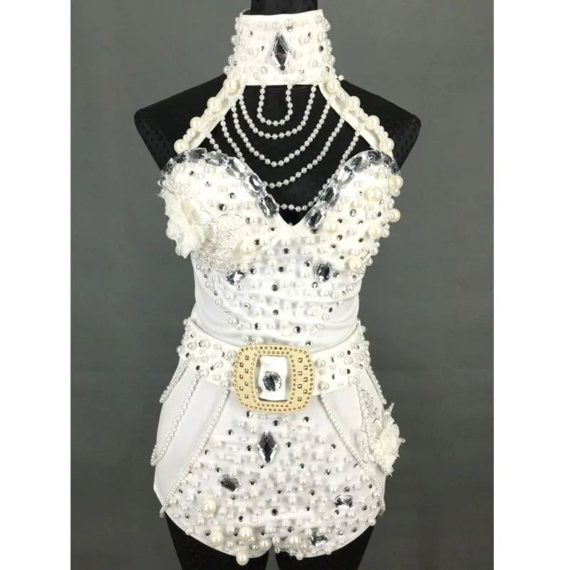 New Women Sexy Club Jumpsuits Full Of Beads And Crystal Diamond, Byonce Style Bodysuit Female Bodice Bodycon Stage Clothing