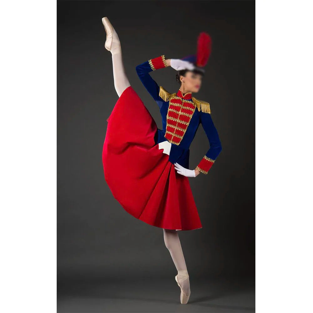 Nutcracker Royal Blue Red Troops Ballet Tutu Dress,Woman Ballet Performance Uniform Long Sleeve