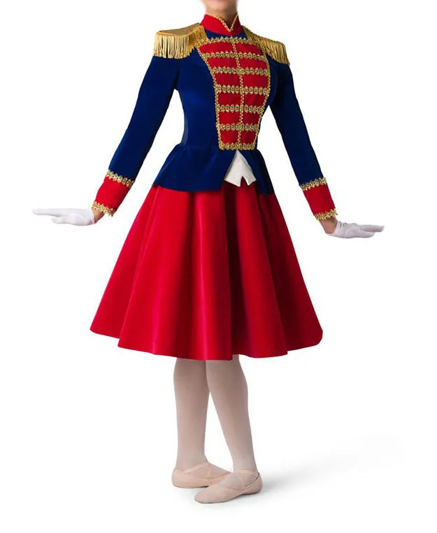 Nutcracker Royal Blue Red Troops Ballet Tutu Dress,Woman Ballet Performance Uniform Long Sleeve