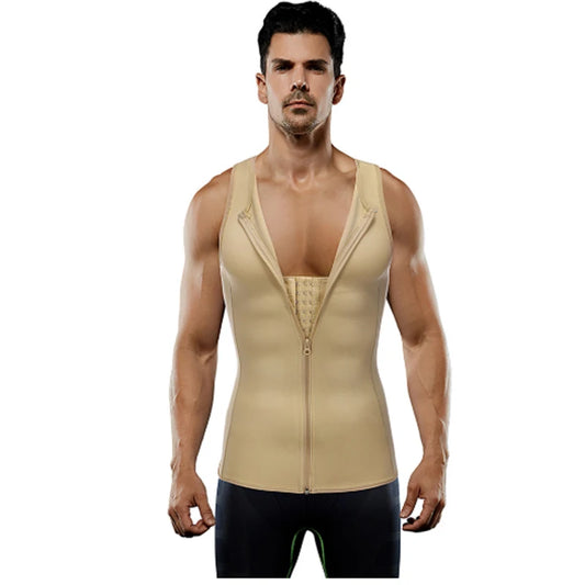 Popular Men's Sports Corset Bodysuits With Hook And Eye + Zipper Double Layer Gym Shapers Vest Top Clothes