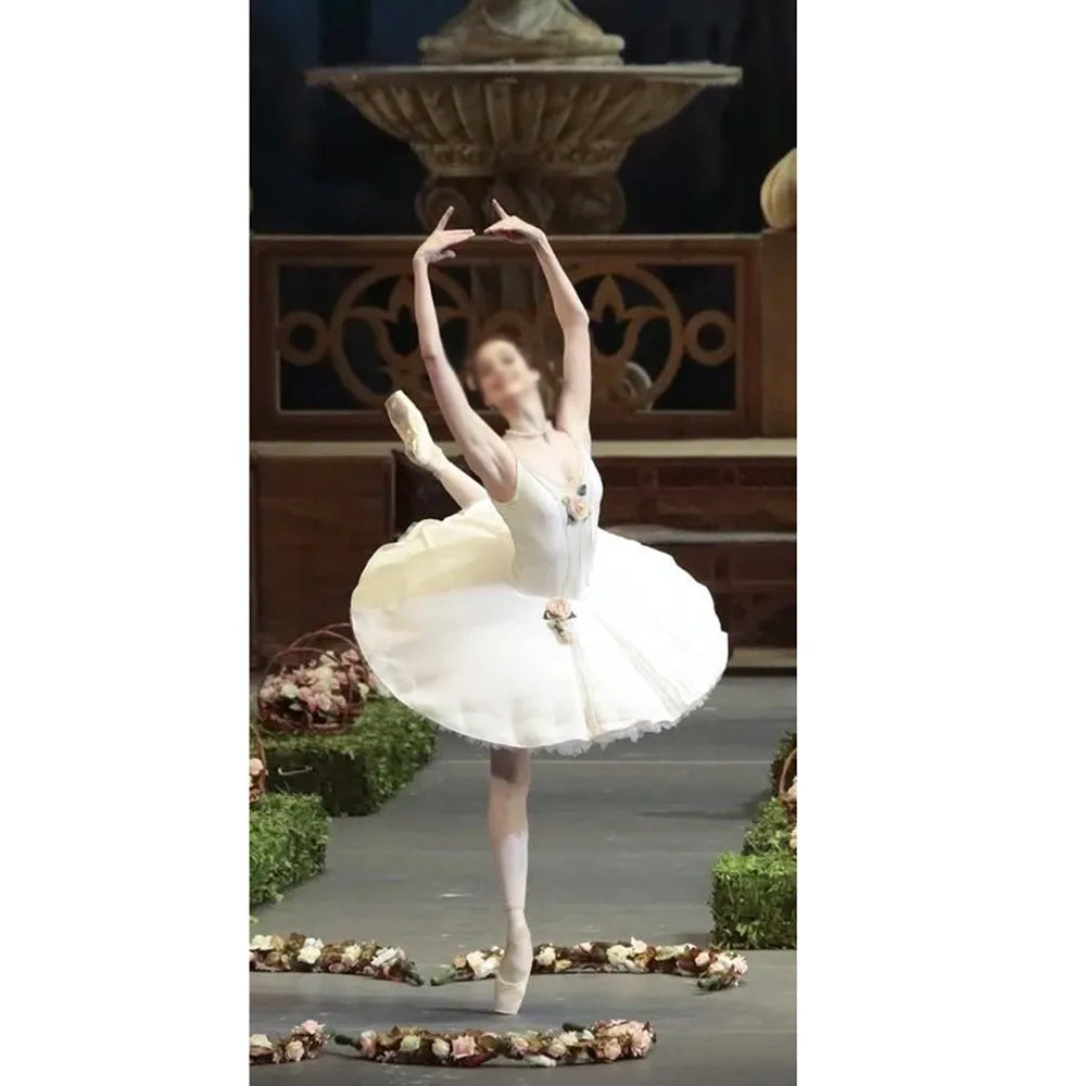 Professional Cream Le Corsaire Variation Ballet Tutu Dress,Custom Made Swan Lake Ballet Dress Flower Decoration Drop Shipping