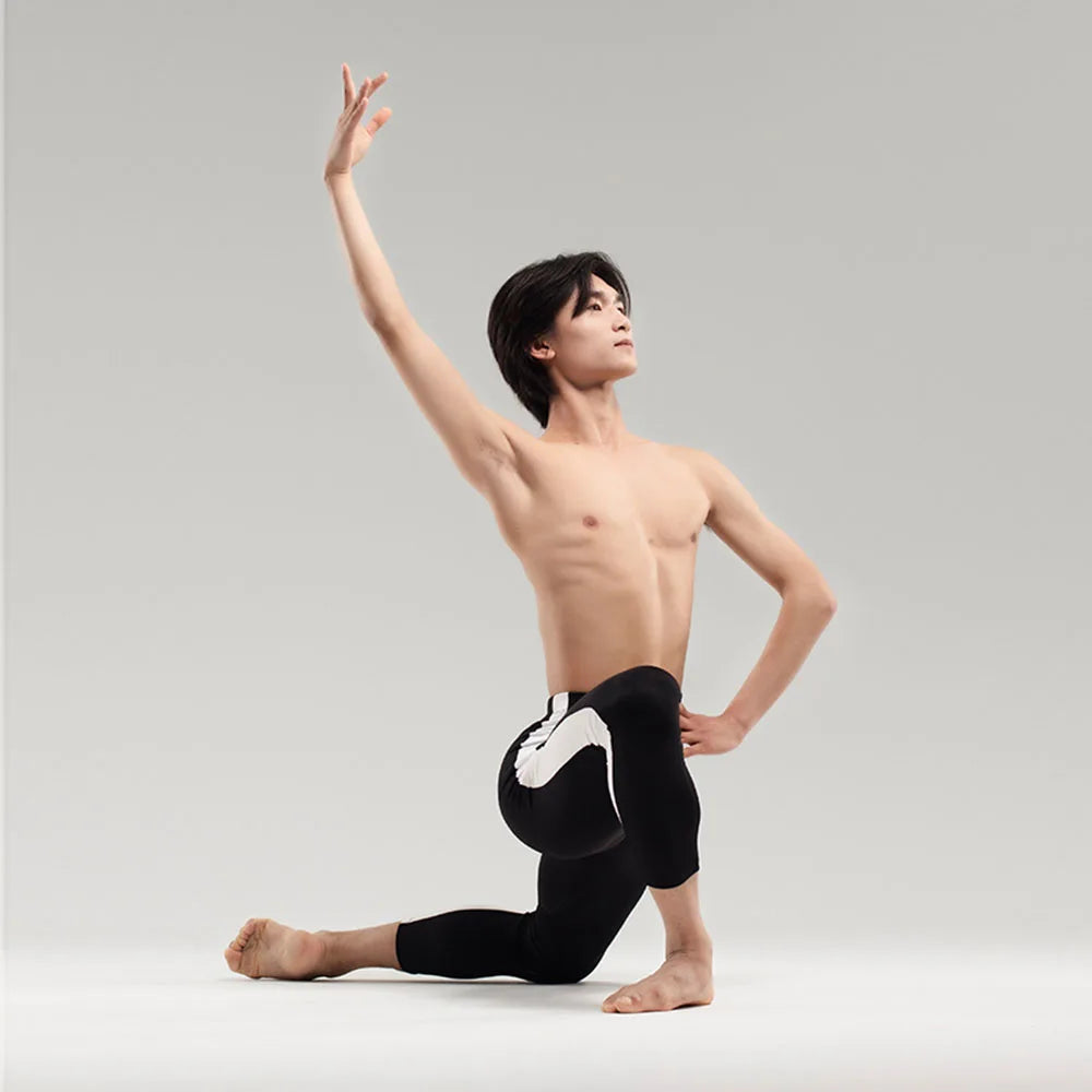 Professional Men's Or Boy's Ballet Dance Practice Pants, Grey Or Black Elastic Patchwork Tight Fitting Jumpsuit Pants