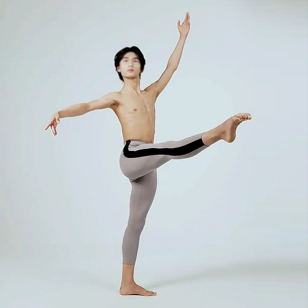 Professional Men's Or Boy's Ballet Dance Practice Pants, Grey Or Black Elastic Patchwork Tight Fitting Jumpsuit Pants