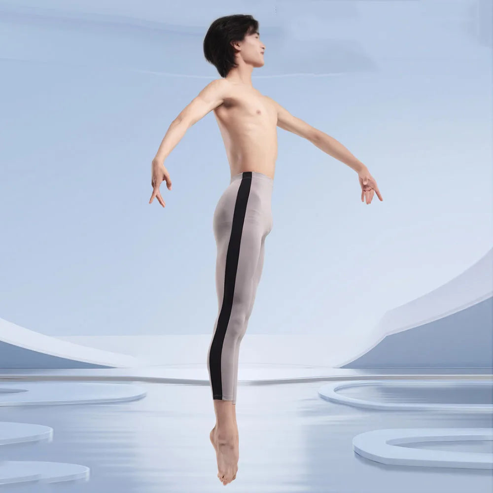 Professional Men's Or Boy's Ballet Dance Practice Pants, Grey Or Black Elastic Patchwork Tight Fitting Jumpsuit Pants