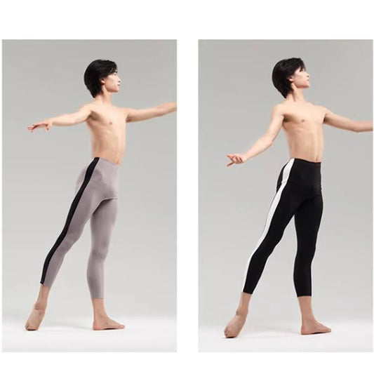 Professional Men's Or Boy's Ballet Dance Practice Pants, Grey Or Black Elastic Patchwork Tight Fitting Jumpsuit Pants