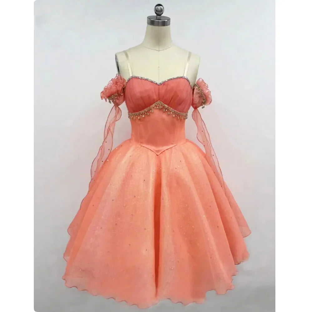 Professional Peach Ballet Tutu Dress For Pas de Trois Variation In Swan Lake,Orange Balet Costume The Awakening of Flora