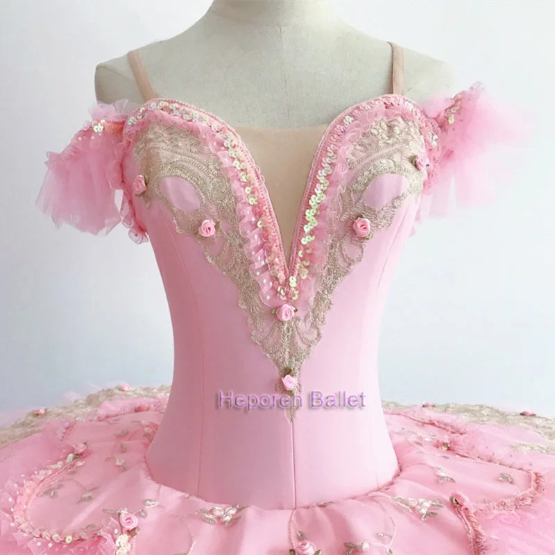 Professional Pink Ballet Performance Dress For Competition Short Yarn Skirt Customization